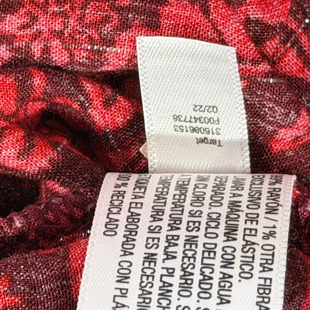 Knox Rose Women's XL Red Burgundy Floral VNeck Peplum Top Metallic Thread Blouse - Picture 7 of 7
